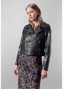 Damen Bikerjacke, schwarz, casual, Gr. 34, STREET ONE STUDIO, unifarben, Stoff, 100% Polyester, Jacken, mit Reißverschluss-Detail