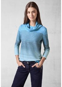 Cecil Damen Langarmshirt, blau, casual, Gr. XXL, gestreift, Stoff, 67% Viskose, 28% Polyester, 5% Elasthan, Shirts, mit großem Kragen