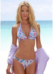 s.Oliver Damen Bikini-Hose "Scatter", lila, Gr. 34, floral, Recycling-Polyamid, Microfaser, Badehosen, mit seitlichen Ringen