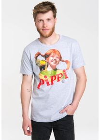 logoshirt Herren T-Shirt "Pippi Langstrumpf - Äffchen Herr Nilsson", grau, casual, Gr. XXL, bedruckt, 95% Baumwolle, 5% Viskose, Shirts, mit coolem