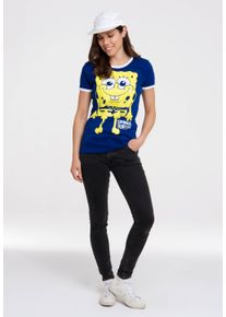 logoshirt Damen T-Shirt "Spongebob Schwammkopf", blau, casual, Gr. L, bedruckt, 100% Baumwolle, Shirts, mit lizenziertem Print