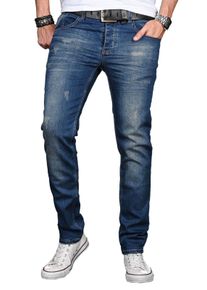 Herren Slim-fit-Jeans "ASLuca", blau, Gr. 36, Alessandro Salvarini, Destroyed-Effekte, leichte Abriebeffekte, Denim/Jeans, Obermaterial: 98%