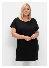 sheego Damen Longshirt "Große Größen", schwarz, casual, Gr. 40, unifarben, Obermaterial: 50% Baumwolle, 50% Modal, Shirts, mit breitem Saumbündchen