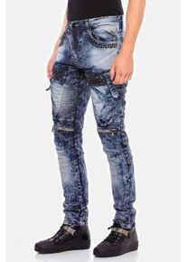Cipo & Baxx CIPO & BAXX Herren Bikerjeans "Jeans", blau, casual, Gr. 31, unifarben, 98% Baumwolle;2% Elasthan, Jeans, Mit Ripp-Details, CD494