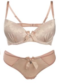 Family Trends Damen Set: Push-up-BH, Gr. 80, braun, 93% Polyester, 7% Elasthan, BH-Sets, mit BH und String-Tanga