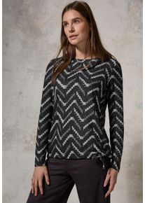 Cecil Damen Langarmshirt, schwarz, casual, Gr. XXL, bedruckt, Stoff, 67% Viskose, 28% Polyester, 5% Elasthan, Shirts, mit Tunnelzug am Saum