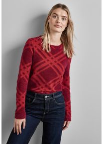 Street One Damen Langarmshirt, rot, casual, Gr. 36, kariert, Stoff, 46% Polyester, 41% Polyamid, 13% Viskose, Shirts, mit U-Boot-Ausschnitt