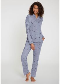 Vivance Dreams Damen Pyjama, Gr. 32, blau, Single Jersey, Obermaterial: 50% Baumwolle, 50% Viskose, gemustert, klassisch, Homewear-Sets, in