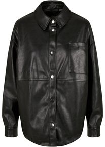 Urban Classics Damen Hemdbluse "Urban Classics Damen Ladies Faux Leather Overshirt", schwarz, Gr. L, 100% Polyester, Blusen
