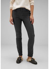 Street One Damen Röhrenhose, schwarz, casual, Gr. 32, unifarben, Stoff, black: 76% Viskose, 21% Nylon, 3% Elasthan, woods green, falcon brown, shiny