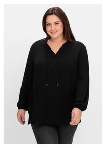 sheego Damen Tunika "Große Größen", schwarz, feminin, Gr. 50, unifarben, Obermaterial: 100% Viskose, Tuniken, mit leichter Struktur, Rüsche und