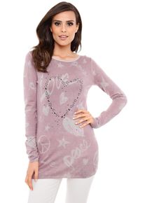 Heine Damen Strickpullover "Druck-Pullover", rosa, Gr. 42, gemustert, 60% Viskose, 40% Baumwolle, Pullover