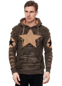 Rusty Neal Herren Kapuzensweatshirt, braun, sportlich, Gr. XXL, mehrfarbig, 70% Polyacryl, 30% Baumwolle, Sweatshirts, mit großem Stern-Design