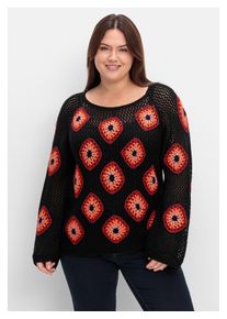 Damen Rundhalspullover "Große Größen", schwarz, modisch, Gr. 48, sheego by Joe Browns, gemustert, Grobstrick, Obermaterial: 100% Polyacryl, Pullover,