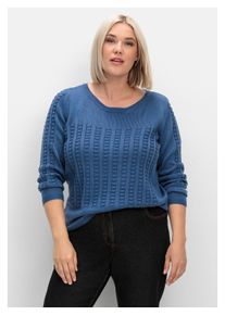 sheego Damen Rundhalspullover "Große Größen", blau, feminin, Gr. 44, unifarben, Grobstrick, Obermaterial: 100% Polyacryl, Pullover, mit