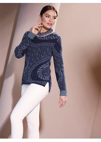 CRÉATION L CREATION L Damen Jacquardpullover "Jacquard-Pullover", blau, Gr. 38, gemustert, 52% Viskose, 26% Polyester, 22% Polyamid, Pullover