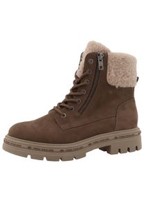 Tom Tailor Damen Winterboots, Gr. 40, braun, Textil, unifarben mit Farbeinsatz, Veloursleder, modisch, Schuhe, Blockabsatz, Schnürboots,