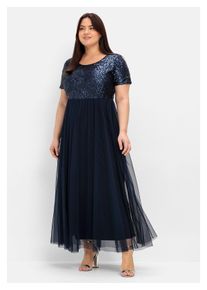 sheego Damen Abendkleid "Große Größen", blau, elegant, Gr. 48, unifarben, Obermaterial: 100% Polyester;Futter: 100% Polyester, Kleider, in A-Linie