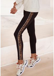 Buffalo Damen Leggings, Gr. 32, schwarz, Rippware, Obermaterial: 95% Baumwolle, 5% Elasthan, unifarben, casual, Hosen, mit Seitenstreifen in