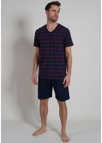 Bugatti Herren Shorty, Gr. 52, rot, Single Jersey, Obermaterial: 60% Baumwolle, 40% Polyester, gestreift, unifarben, klassisch, Homewear-Sets, mit