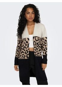 Only Damen Strickjacke "ONLJADE ANIMAL LS CARDIGAN CC KNT", beige, modisch, Gr. S, colorblocking, gemustert, Strick, Obermaterial: 81% Polyacryl, 19%