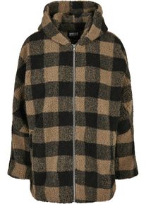 Urban Classics Damen Winterjacke "Urban Classics Damen Ladies Hooded Oversized Check Sherpa Jacket", grau, casual, Gr. XL, kariert, 100% Polyester,