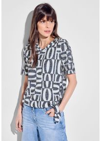 Cecil Damen T-Shirt, blau, casual, Gr. XS, bedruckt, Stoff, 65% Polyester, 35% Viskose, Shirts, mit Knotendetail am Saum