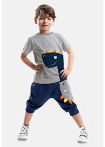 DENOKIDS Herren Hausanzug "Dino Lui", Gr. 122, grau, 95% Baumwolle;5% Elasthan, animal-print, Basic, Homewear-Sets, mit Dinosaurier-Print