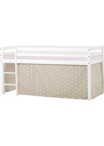 Hochbett Hoppekids, B:101cm H:105cm L:208cm, beige, Kinderbett: 100% Massivholz: Nordische Kiefer, Vorhang: 100% Baumwolle, Matratzenbezug: 77%