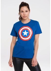 logoshirt Damen T-Shirt "Captain America", blau, casual, Gr. XXL, bedruckt, 100% Baumwolle, Shirts, mit Captain America Shield Logo