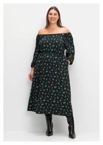 sheego Damen Druckkleid "Große Größen", schwarz, feminin, Gr. 42, gemustert, Obermaterial: 95% Viskose (LENZING ECOVERO), 5% Elasthan, Kleider, mit