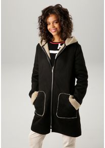 Aniston CASUAL Damen Kurzmantel, schwarz, casual, Gr. 44, unifarben, Web, Obermaterial: 100% Polyester. Futter: 100% Polyester, Mäntel, mit Kapuze