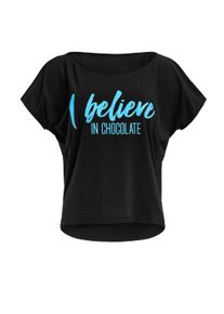 WINSHAPE Damen Oversize-Shirt "MCT002 ultra leicht", schwarz, Gr. S, 50% Modal, 50% Baumwolle, Shirts, mit Neon blauem Glitzer-Aufdruck