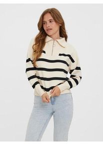 Véro Moda VERO MODA Damen Troyer "VMSABA STRIPE LS HIGHNECK BLOUSE GA NOOS", schwarz-weiß, modisch, Gr. XS, gestreift, Strick, Obermaterial: 50% Viskose Birla