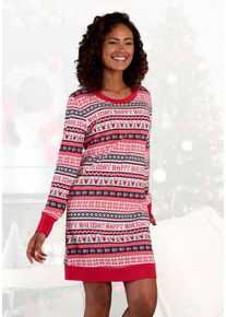 Lascana Damen Nachthemd, Gr. 36, rot, Single Jersey, Obermaterial: 60% Baumwolle, 40% Polyester, feminin, Kleider, mit winterlichem Druck
