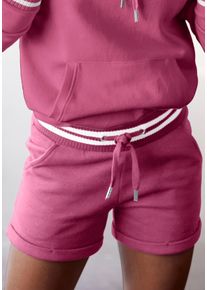 Buffalo Damen Sweatshorts, Gr. 32, lila, Sweatware, Obermaterial: 60% Baumwolle, 40% Polyester, bestickt, unifarben mit Farbeinsatz, Basic, Hosen,