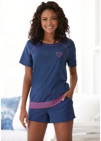 Vivance Dreams Damen Shorty, Gr. 36, blau, Single Jersey, Obermaterial: 60% Baumwolle, 40% Polyester, meliert, unifarben mit Farbeinsätzen,