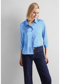 Street One Damen Hemdbluse, blau, casual, Gr. 46, unifarben, Stoff, 100% Viskose, Blusen, mit Knopfleiste