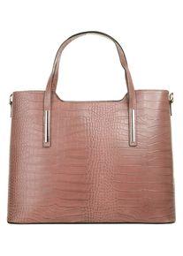 CLUTY Damen Henkeltasche, rosa, Leder, Reptilienprägung, Taschen, echt Leder, Made in Italy