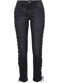 Urban Classics Damen Bequeme Jeans "Urban Classics Damen Ladies Denim Lace Up Skinny Pants", schwarz, casual, Gr. 30, unifarben, 98% Baumwolle, 2%