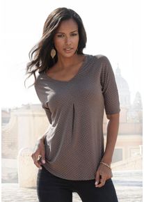 Lascana Damen Kurzarmshirt "mit Kellerfalte", grau, casual, Gr. 32, gemustert, Obermaterial: 96% Viskose, 4% Elasthan, Shirts, aus weichem
