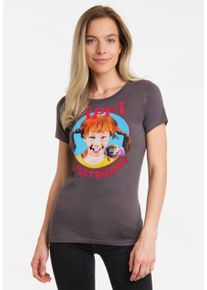 logoshirt Damen T-Shirt "Pippi Langstrumpf", grau, casual, Gr. XS, bedruckt, 100% Baumwolle, Shirts, mit lizenziertem Originaldesign