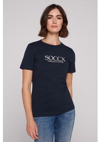 SOCCX Damen Rundhalsshirt, blau, casual, Gr. S, bedruckt, Material: 100% Baumwolle, Shirts, aus Baumwolle