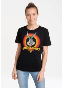 logoshirt Damen T-Shirt "Looney Tunes – Bugs Bunny Logo", schwarz, casual, Gr. S, bedruckt, 100% Baumwolle, Shirts, mit coolem Logo-Print