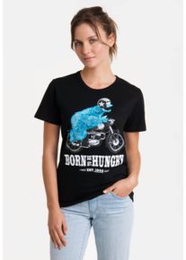 logoshirt Damen T-Shirt "Sesamstrasse - Krümelmonster Motorrad", schwarz, casual, Gr. XL, bedruckt, 100% Baumwolle, Shirts, mit lizenziertem Print
