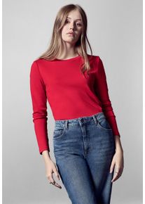 Damen Langarmshirt, rot, casual, Gr. 46, STREET ONE STUDIO, unifarben, Web, Stoff, 48% Baumwolle, 47% Modal, 5% Elasthan, Shirts, im soften