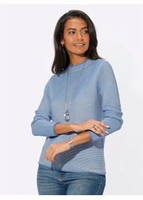 Casual Looks Damen Stehkragenpullover "Pullover", blau, Gr. 36, gemustert, mehrfarbig, gestreift, 50% Baumwolle, 50% Polyacryl, Pullover