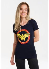 logoshirt Damen T-Shirt "Wonder Woman Circle Logo", blau, casual, Gr. XS, unifarben, 100% Baumwolle, Shirts, mit lizenziertem Print
