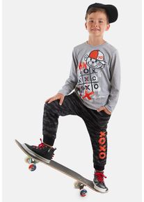 DENOKIDS Herren Hausanzug "I Win", Gr. 128, grau, 67% Polyester;27% Baumwolle;6% Elasthan, bedruckt, casual, Homewear-Sets, mit Motiv
