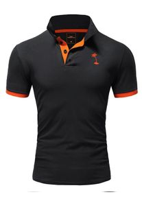 behype Herren Poloshirt "EDIN", orange, casual, Gr. S, bestickt, 100% Baumwolle, Shirts, mit kontrastfarbenem Palmen-Logopatch
